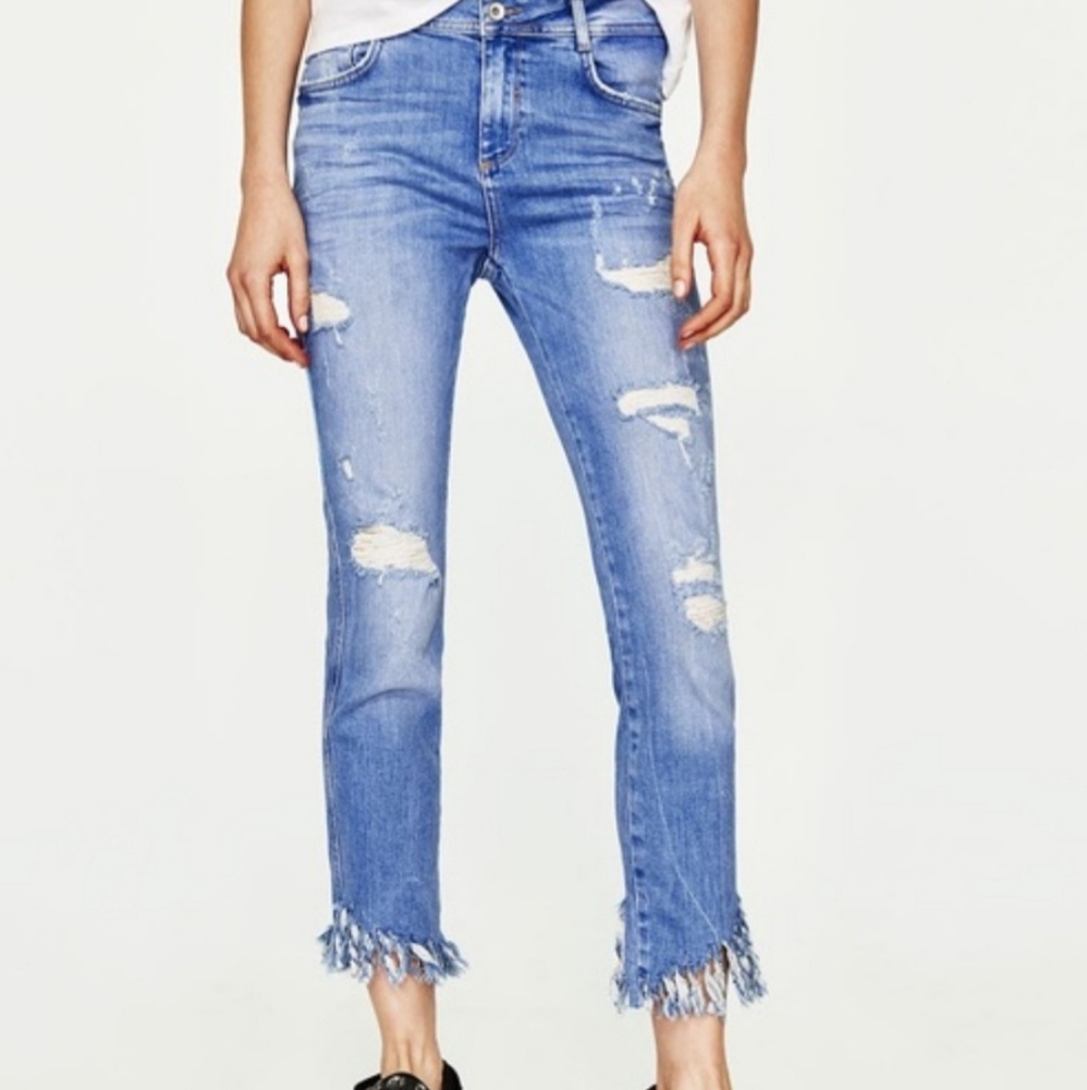 Zara Trafaluc frayed distressed cropped jeans